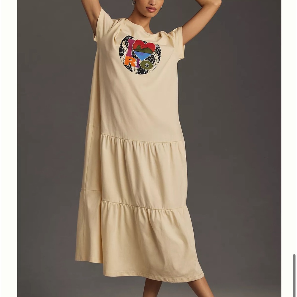 Farm Rio Short-Sleeve Tiered T-Shirt Midi Dress